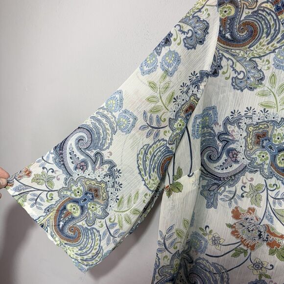 Liz Claiborne Blouse Women’s Size 1X White Multi Paisley Print Top 3/4 Sleeves - Picture 6 of 11
